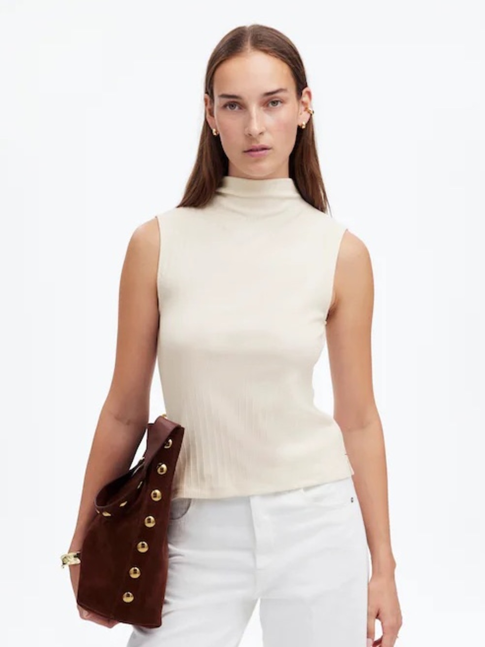 New NWT Madewell Ribbed Mockneck Tank light cream size XS small summer layering